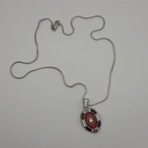 Vintage 925 Sterling Silver Red Carnelian Glass Necklace 16” Chain Rare